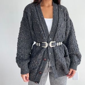 Riverview Ireland 100% Irish wool Cable knit gray buttoned cardigan